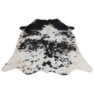 Alfombra de cuero de vaca mediana blanca y negra genuina - decoración suave y duradera - Imagen 1 de 10