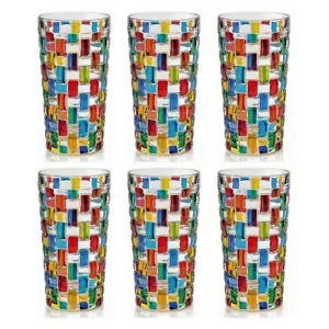 NAPOLI HIGHBALL GLASSES - SET OF SIX - HAND PAINTED VENETIAN GLASSWARE - Picture 1 of 1