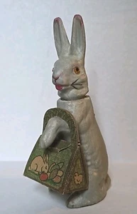 Antique Paper Mache Easter Bunny Candy Container 7.25" Rabbit From Germany & Box - Picture 1 of 12
