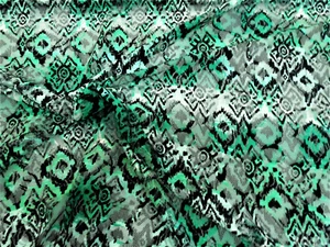 Discount Fabric Stretch Mesh Lace Green Black White Aztec B701 - Picture 1 of 1