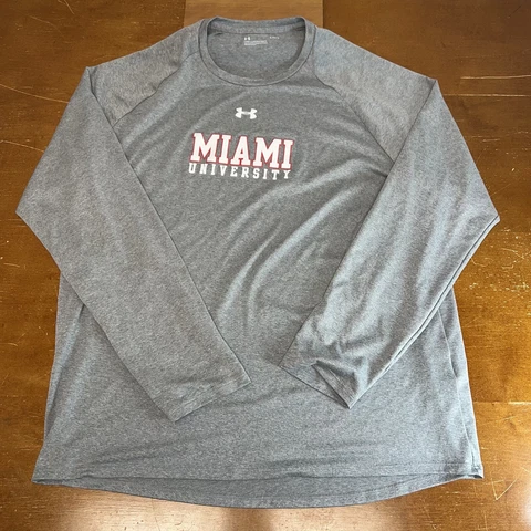 Miami RedHawks Shirt Mens Large Gray Long Sleeve Under Armour Heat Gear Cover