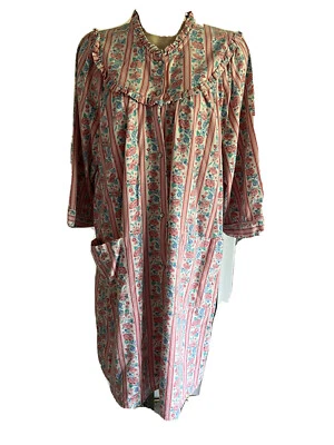 Rosa’s Closet Franela Snap Bata Abrigo Floral Rosa Azul Blanco Parche Bolsillos S Foto 1 de 4