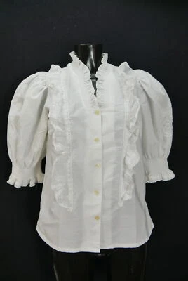 Gr.40 Trachtenbluse weiß Bluse für Dirndl Diolen mit Spitze und Rüschen TB9911 - Bild 1 von 4