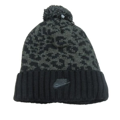Nike Sportwear Black Leopard Womens Pom Beanie One Size NEW DM8403-010 - Image 1 of 4