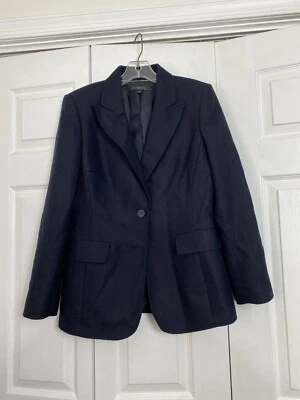 Anne Klein Size 10 Black Blazer Jacket 1 Button Wool Blend Women’s - Изображение 1 из 3