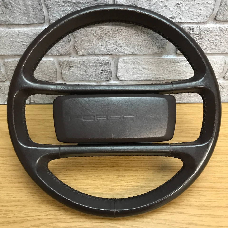 Genuine Porsche 924 S, 944 OEM 4 Spoke Brown Leather 365mm Steering Wheel.   5A - Image 1 of 4
