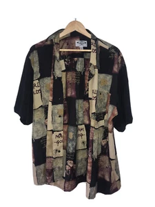 Day-X Black Egypt Floral Writing Pattern Short Sleeve Funky Relaxed Shirt L / 16 - Picture 1 of 7