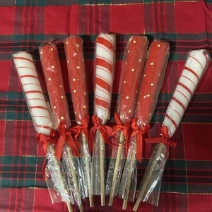 Dept 56 Rare Stripe And Polkadot Christmas candles NOS Set Of 7 Local Pickup - Picture 1 of 5