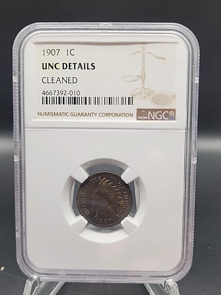 1907 Indian Head Copper One  Brown 1C - NGC  Unc Details  - Image 1 of 4