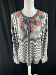 Garnet Hill 100% Merino Wool Cardigan Sweater with Floral Embroidery (size L) - Picture 1 of 13