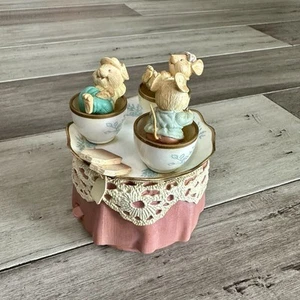 Enesco Vintage 1993 Tea For Two Spieluhr Drei Mäuse in drehenden Teetassen FUNKTIONIERT - Bild 1 von 11