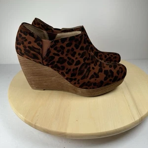 Dr Scholls Leopard Print Wedge Booties Harlow Size 9M Animal Print Slip On 4in - Picture 1 of 13