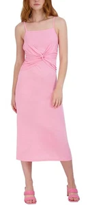 Vestido midi BCBG Eneration ajustado y acampanado frente torcido rosa para mujer talla XS NUEVO CON ETIQUETAS - Imagen 1 de 18