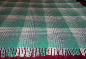 Heavy Rug Throw Blanket Fringe Plaid Green White Gray 72" Long x 67" Wide Cabin? - Picture 1 of 19