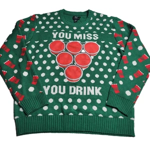 Suéter Ugly Stuff Hombre Grande Verde Cerveza Pong Manga Larga Pullover Navidad - Imagen 1 de 5