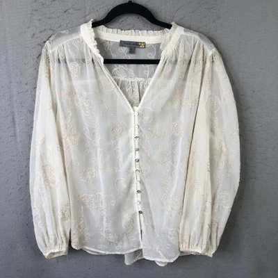 Blusa Figueroa & Flower para mujer XL marfil transparente bordado volante femenino Foto 1 de 4