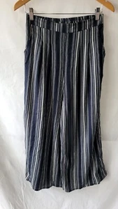 Dotti Wide Leg Pants Women's Size 10 Grey & White Elastic Waist Pockets Casual - Picture 1 of 16