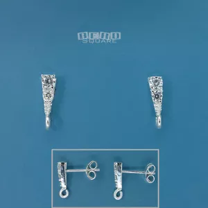 2 Pendientes de poste triángulo de cristal de plata esterlina CZ con bucle abierto #33535 - Imagen 1 de 2