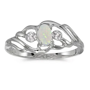 10k White Gold Oval Opal And Diamond Ring (CM-RM908W-10) - Picture 1 of 1