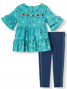 Wonder Nation Toddler Girl SS Tiered Ruffle Tunic & Racer Stripe Leggings 2pc - Picture 1 of 3