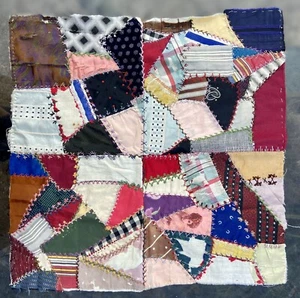 Antq Crazy Quilt VTG Handmade Primitive Farmhouse Victorian Doll Sz Linen OOAK - Picture 1 of 8