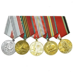 SOWJETISCH RUSSISCHES SET 5 MEDAILLEN MIT BÄNDERN MILITÄR WW2 VETERANENAUSZEICHNUNGEN ARMEE ABZEICHEN - Bild 1 von 2
