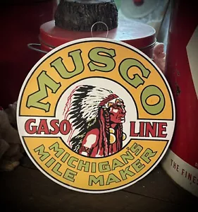 Musgo benzina Michigan's Mile Maker 8" INSEGNA GASOLIO IN METALLO Decorazione Mancave - Foto 1 di 7