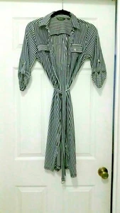 Mile Gabrielle Women’s 3/4 Sleeve Black/White Striped V Neck Stretch Dress PS - Picture 1 of 7