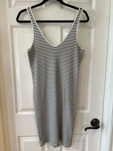 H&M Basic Women's Large Tank Dress Short Black/White Stripe - SEE NOTE - Picture 1 of 5