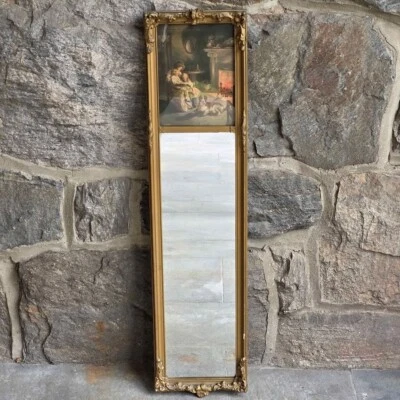 Espejo de pared antiguo 1910 mujer leyendo a niños por James Arthur marco dorado Foto 1 de 4