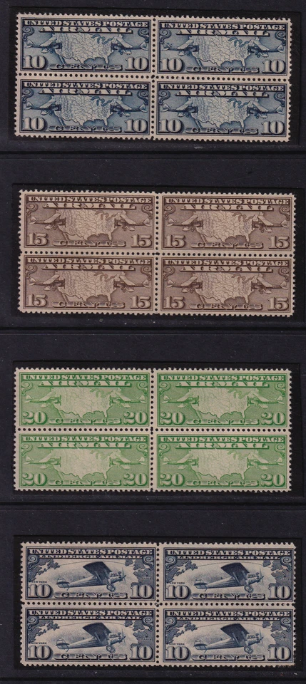 1927 Airmail Sc C7 C8 C9 C10 blocks of 4 Unused on piece CV $73 as MH singles - Image 1 of 1