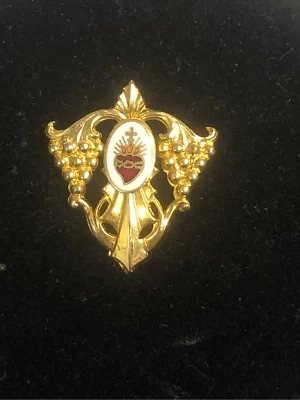 Broche broche vintage corazón sagrado con uvas esmaltado 1 pulgada Foto 1 de 3