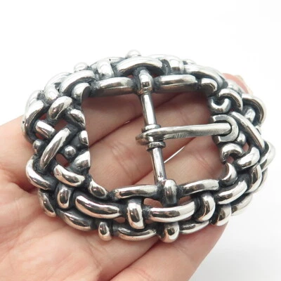 925 Sterling Silver Vintage Wicker Belt Buckle - Image 1 of 4