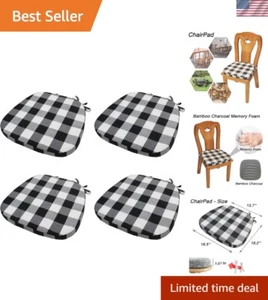 Plaid Memory Foam Chair Cushions with Ties - Set of 4 for Dining Comfort - Picture 1 of 9