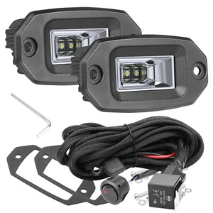 2X 4" Flush Mount LED Pods Work Light Bar Flood Driving Reverse Off Road + Wire - Picture 1 of 24