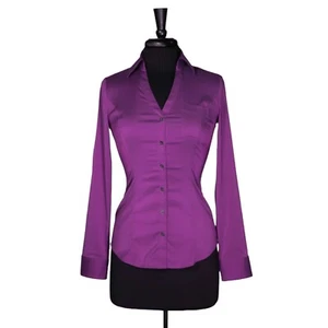 Express Damen lila Knopfleiste Shirt Stretch reflektierend V-Ausschnitt Bluse Top XS - Bild 1 von 8