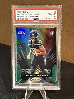 JSN 10! Prizm Jaxon Smith-Njigba Seahawks Prizmatic Green Prizm #1 2023 PSA 10 Foto 1 de 3