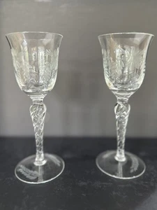 2 Etched Small Cordial Crystal Glasses by Spode Rock Sharpe 1930s 4 1/4” Tall - Picture 1 of 7