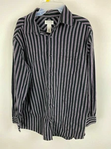 Concepts by Claiborne Mens Size XLT Black & Purple Striped Button-Up Classic Fit - Picture 1 of 3
