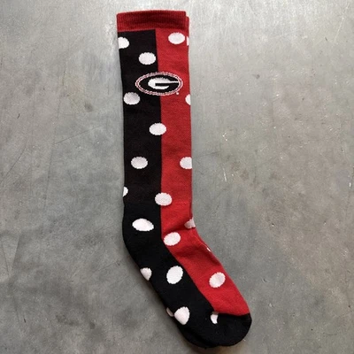 GEORGIA BULLDOGS NCAA COLLEGE TEAM LOGO Black RED Polka Dot CREW SOCKS 9-11 - Image 1 of 4