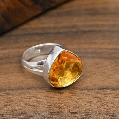 Anillo de joyería de plata esterlina 925 hecho a mano con piedras preciosas de topacio miel regalo para mamá Foto 1 de 4