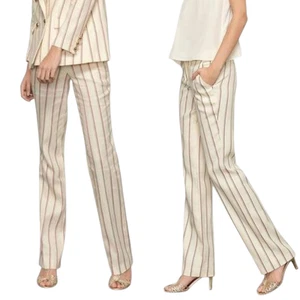 BA&SH Farah Pants 2 Size 8 Multicolor Striped Cotton Linen Straight Leg Trouser - Picture 1 of 10