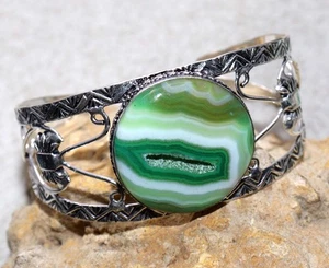 Enorme Brazalete Verde Botswana Aura Druzy Plata 925 Chapado 6.5" GW - Imagen 1 de 3