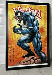 Signed Venom Eddie Brock Spider-Man Marvel Comic De La Rosa Poster Print Frame - Picture 1 of 9