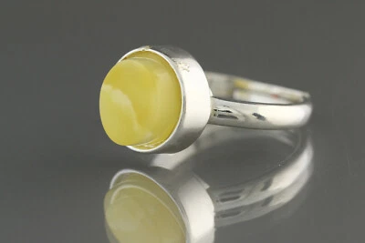 Anillo AMBAR BÁLTICO Genuino Piedra Cabujón Blanco Plata AJUSTABLE 3.4g 190611-8 Foto 1 de 3