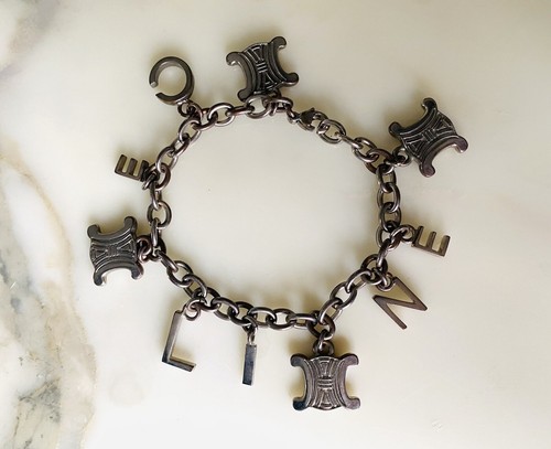 Bracelet à breloques monogramme blason CELINE Paris vintage 1990s