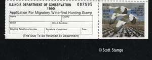 IL16 IL16H 1990 Illinois Duck Stamp - MNH - Lesser Snow Geese- Hunter w/Full Tab - Picture 1 of 1