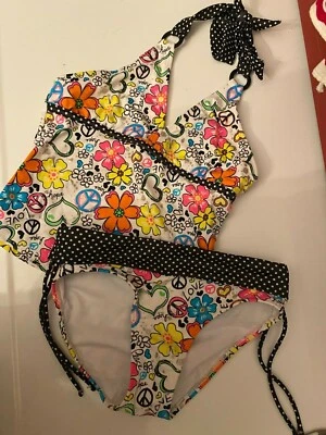Traje de baño bikini Justice Girls blanco negro azul naranja Peace Love 12 Foto 1 de 4