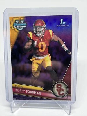2023 Bowman Chrome Univ., PURPLE DIAMONDS 180/399 1st, Korey Foreman (#190), USC - Image 1 of 2