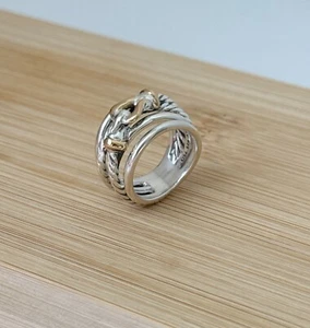 David Yurman Sterling Silver .925 & 18K/750 Yellow Gold Buckle Crossover Ring - Picture 1 of 5